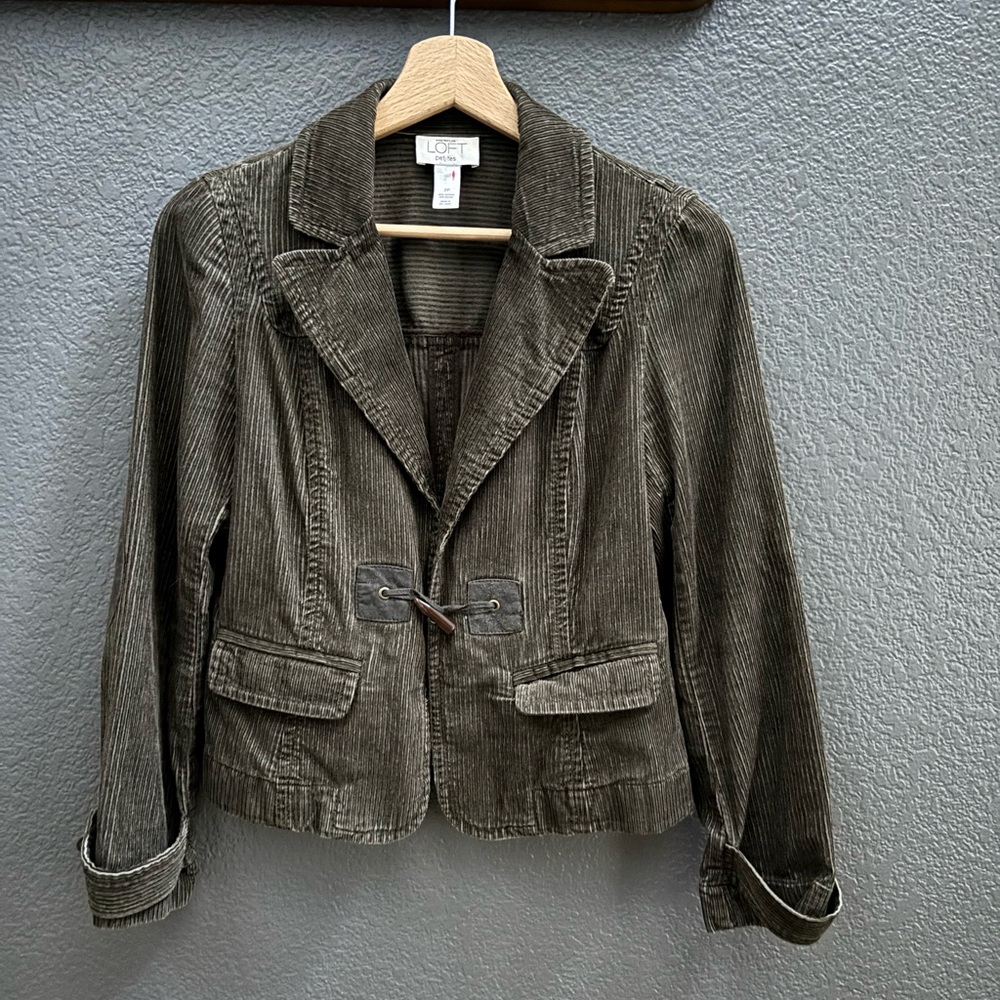 🕊️ LOFT Dark Olive Gray Corduroy Petites Blazer